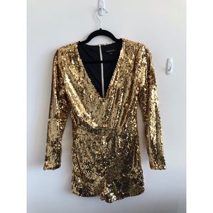 Long Sleeve- Gold Sequin Romper